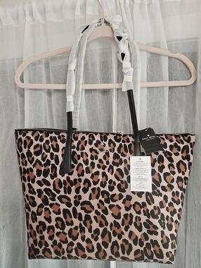 kate spade Pink and Brown Leopard Print Tote with Black Handles